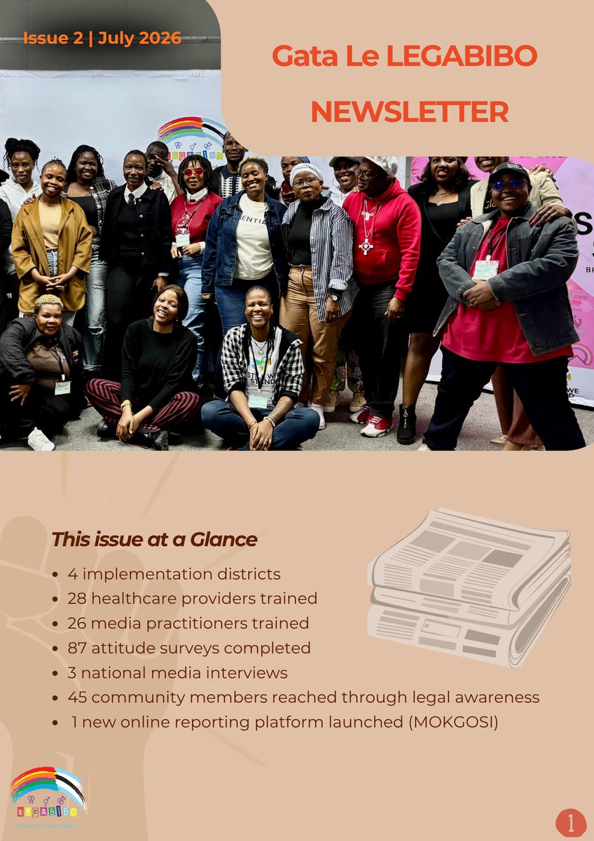 legabiboadvo's tweet photo. Our Quarter 2 Newsletter is here! ๐ฐ
Explore the launch of #LoratoKeLorato, community engagements, advocacy updates, and the work we're doing to advance equality, dignity and human rights in Botswana.
๐ Read here: https://t.co/cYlElkIZCn
#LEGABIBO #GataLeLEGABIBO #Q2Newsletter https://t.co/jIV4dGYVNU