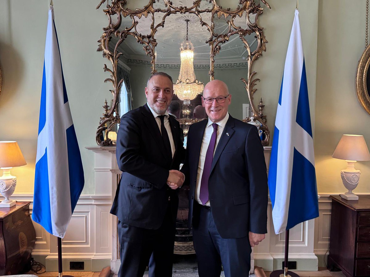 Palestine_in_UK's tweet photo. H.E. Ambassador @hzomlot met  Scotland’s @ScotGovFM John Swinney today in Edinburgh. Dr Zomlot discussed the latest developments in the occupied State of Palestine, especially the humanitarian situation in Gaza and the sharp rise of attacks by Israeli settlers in the occupied West Bank. 

Dr Zomlot thanked the Scottish government and Scottish people for their solidarity and advocacy for Palestinian rights.