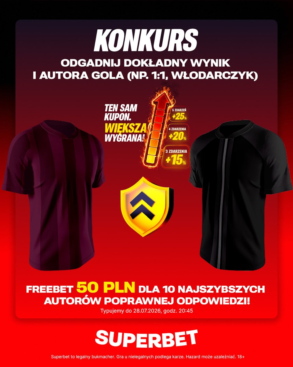 SuperbetPL's tweet photo. #KONKURS! Wytypuj w odpowiedziach dokładny wynik oraz autora gola ⚽️ w meczu Hearts - Sturm i zgarnij freebet!

-- 
✅ Zaobserwuj @SuperbetPL
❤️ Polub wpis i 🔄 podaj go dalej 
👤 Dodaj nick z Superbet 
🎁 Nagroda = FREEBET 50 PLN
Regulamin: https://t.co/waaeG4Pxh3

Bierzemy pod uwagę podstawowy czas gry.