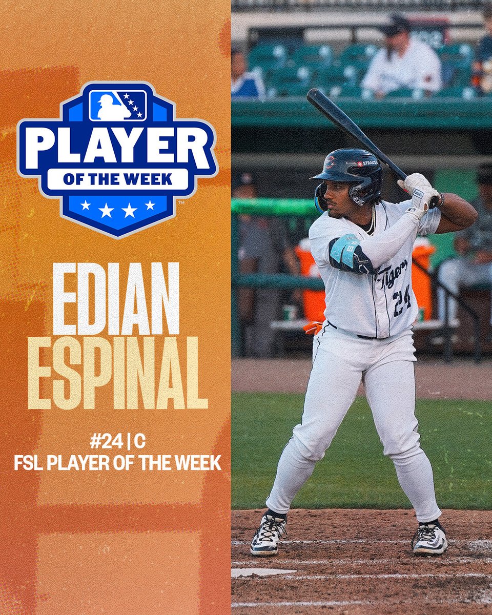 LkdFlyingTigers's tweet photo. Edian Espinal is your Florida State League Player of the Week 🏆

Edian played hero in two walk-off wins this week! He hit .412 (7-for-17) with a double, three home runs and five runs batted in, while also drawing 10 walks in six games against Jupiter. https://t.co/zYaTAnzNdh