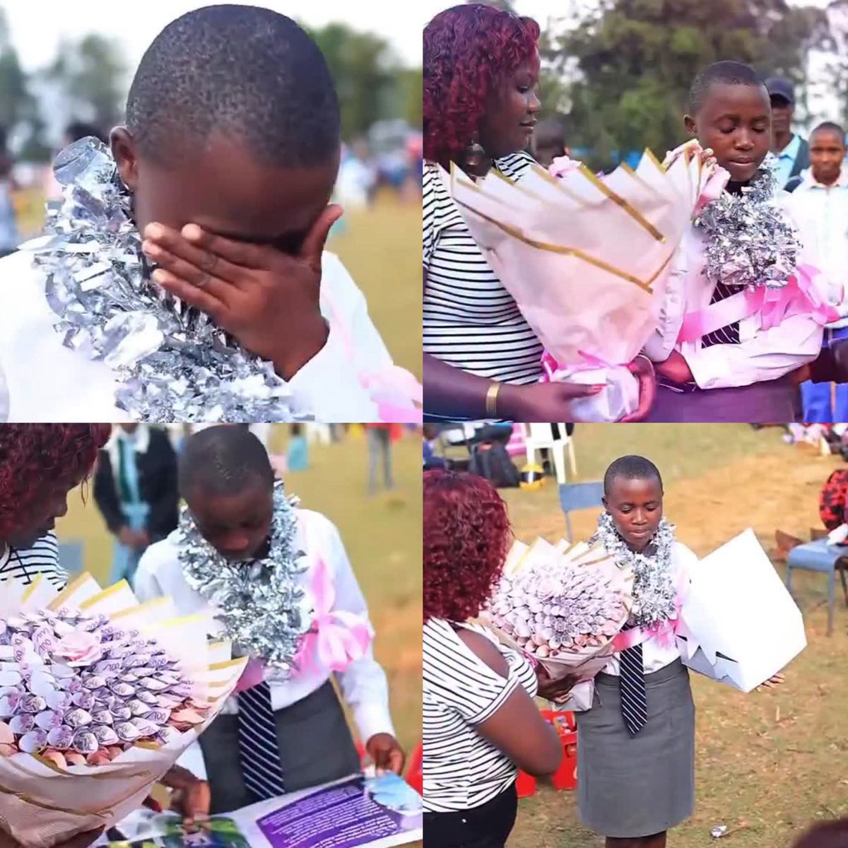 ManSang_Ke's tweet photo. A touching moment as a Form Four student broke down in tears after her boyfriend, who is based in Qatar, surprised her during her Prayer Day. https://t.co/buddDige2S