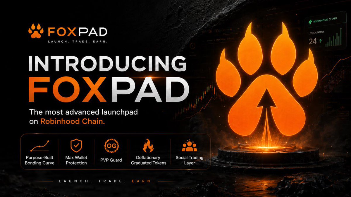 FoxPad_RH's tweet photo. Introducing FoxPad. 🦊🐾
The most advanced launchpad built for Robinhood Chain.
Launch through a purpose-built bonding curve. Discover opportunities early. Follow top creators and traders.
The future of Robinhood memecoins starts here. 🧵👇 https://t.co/roZ7diAzQg