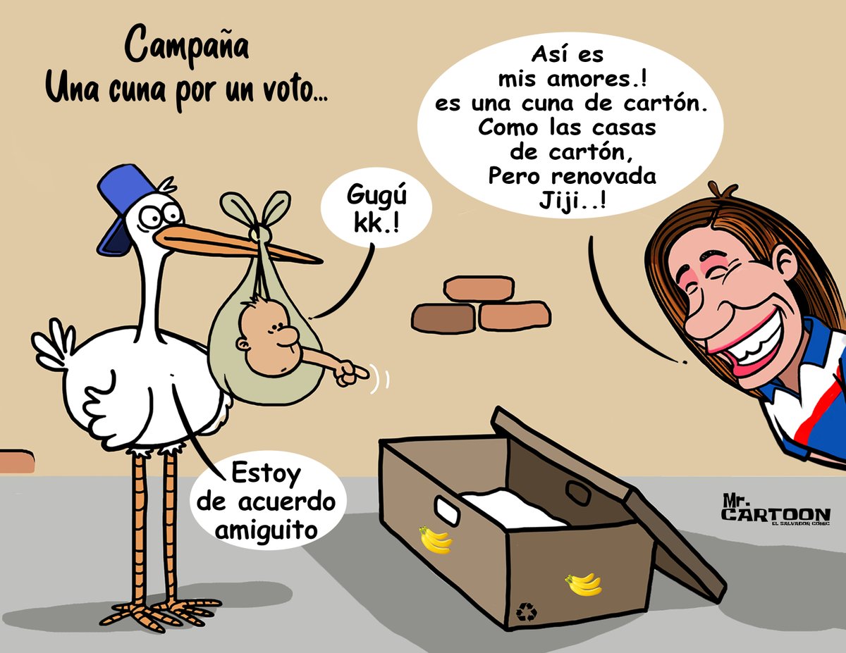 _MrCartoon_'s tweet photo. Les vengo a desbloquear una caricatura del 2017.    

En donde la ex diputada del partido ARENA entregó cajas de cartón acondicionadas como cunas a madres de escasos recursos en el departamento de Sonsonate.    

Hoy es la actual candidata presidencial por @ARENAOFICIAL https://t.co/L2kufWiN7T