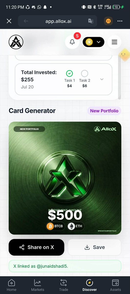 junaidshadi5's tweet photo. Just proved my portfolio on @alloxdotai 🚀

#ProveYourPortfolio #AlloX https://t.co/VhdMG8HT13