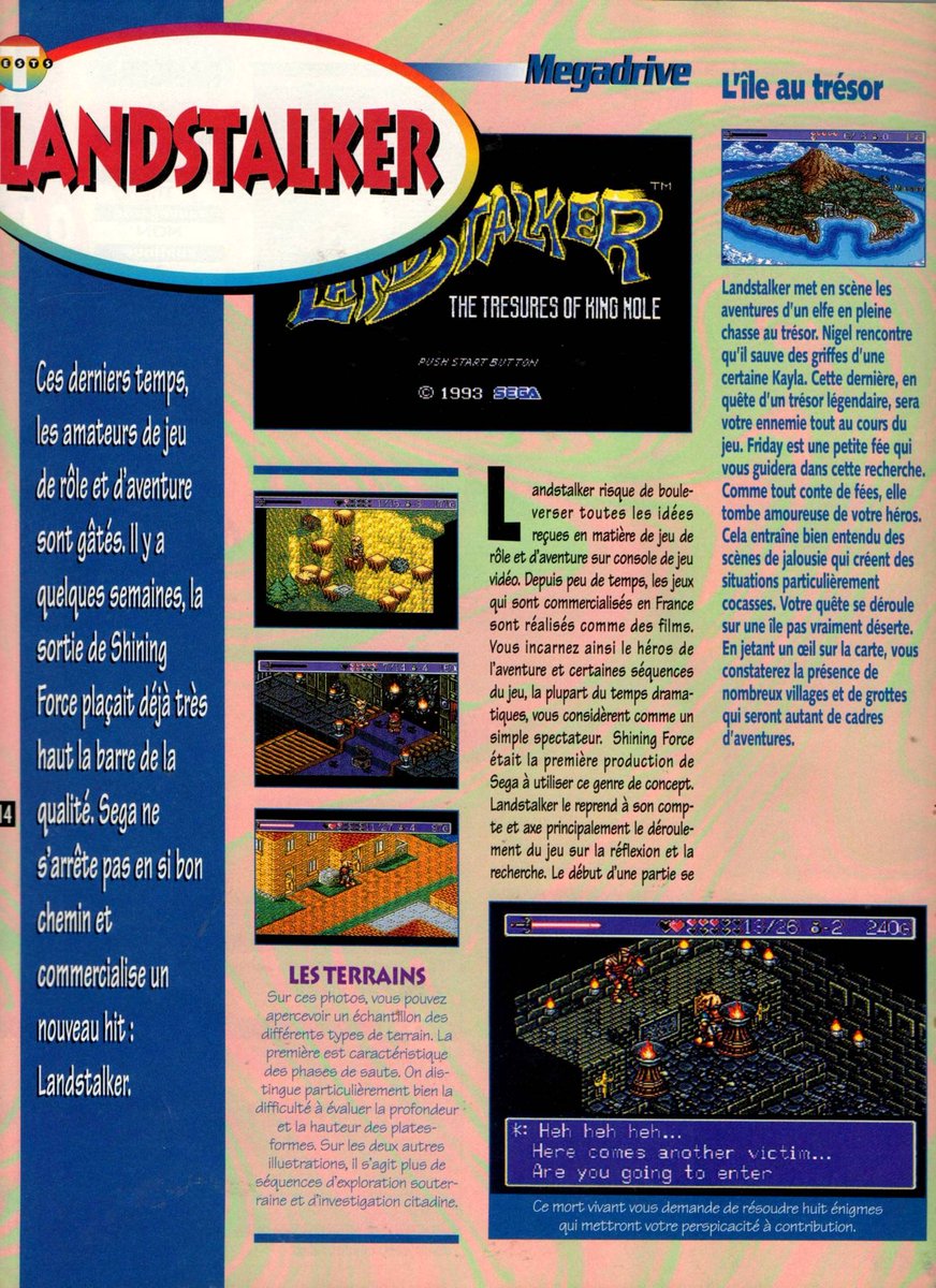 AllmightoFranky's tweet photo. En octobre 1993 sortait sur la #Megadrive de #SEGA l'excellent #Landstalker de chez #Climax!Je vous partage les tests du jeu dans #PlayerOne où Wolfen lui donne une note de 91% et dans #Joypad où il se voit noter d'un très bon 97% par Trazom!! 1/2 https://t.co/hUATUjfin3