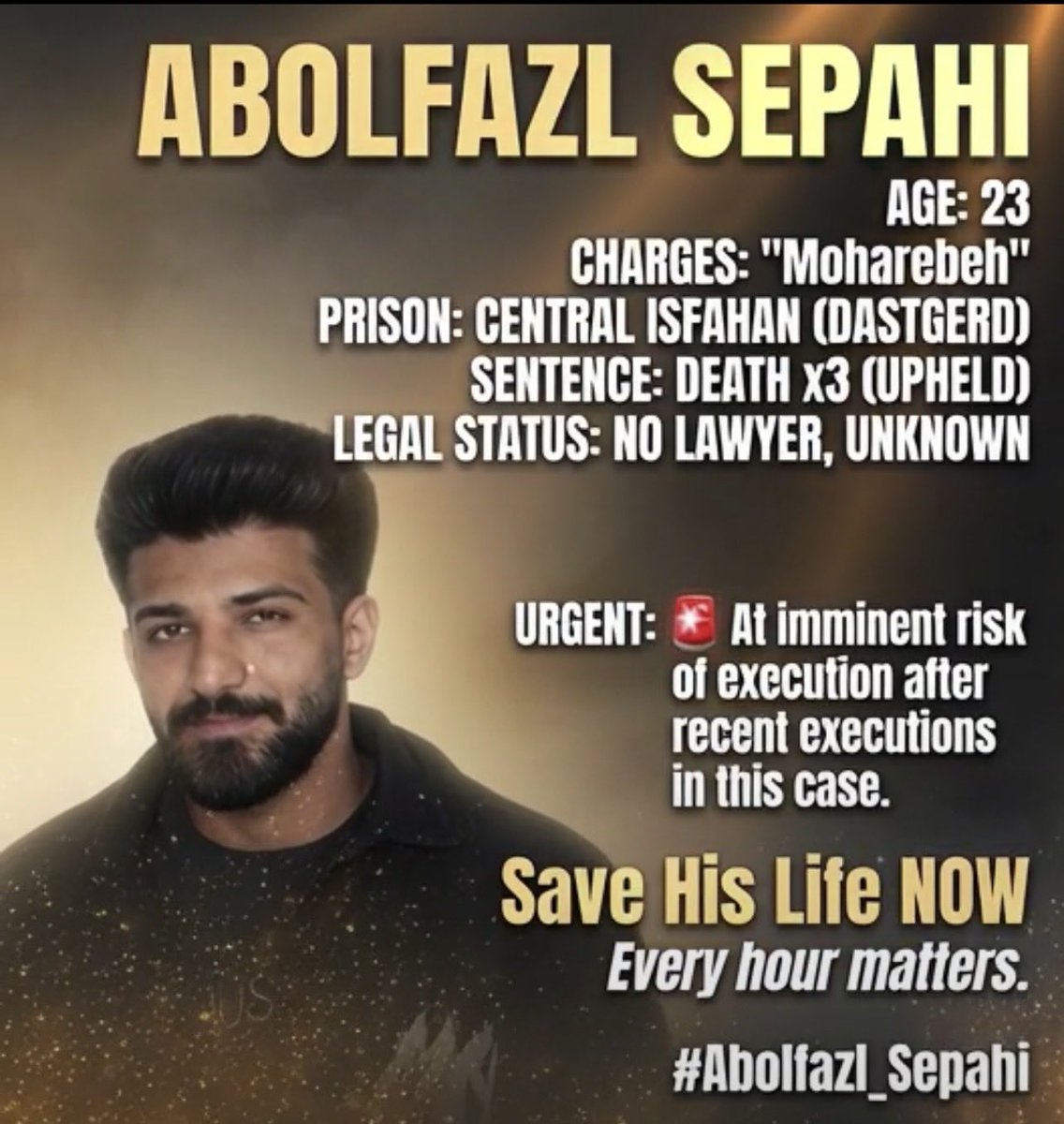 James81540275's tweet photo. 🚨 stop Executions in Iran 🚨 

Please be the voice of Abolfaz Sepahi and Amirhossein Safari. 

Every second matters. Raise your voice and save their lives. 

Please Do not stay silent!! Don’t look away !! 

@POTUS 
@marklevinshow 
@LauraLoomer 

#Abolfazl_Sepahi
#Amirhossein_Safari