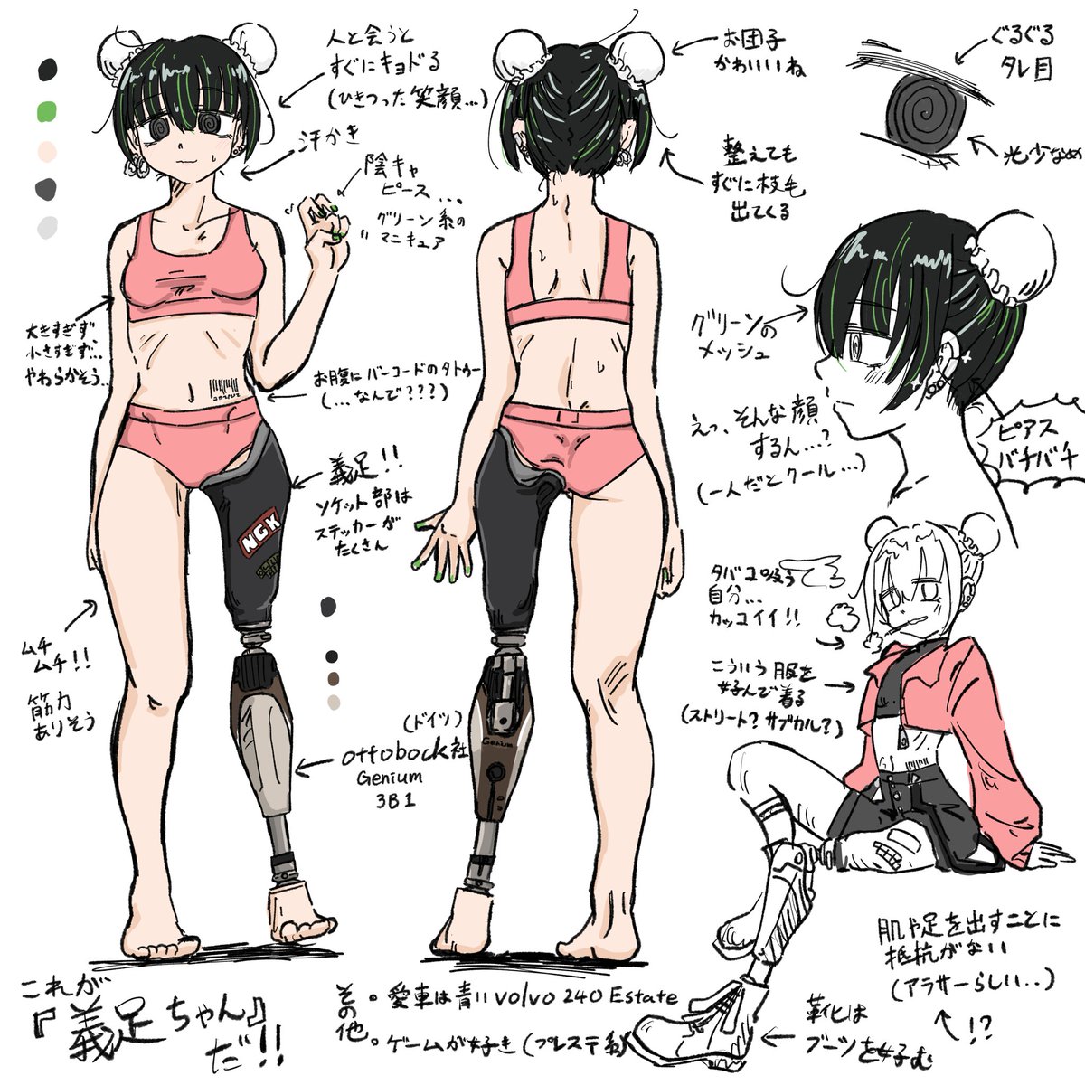 985elmfss's tweet photo. 義足ちゃん設定資料 https://t.co/yrVdkXLKhv