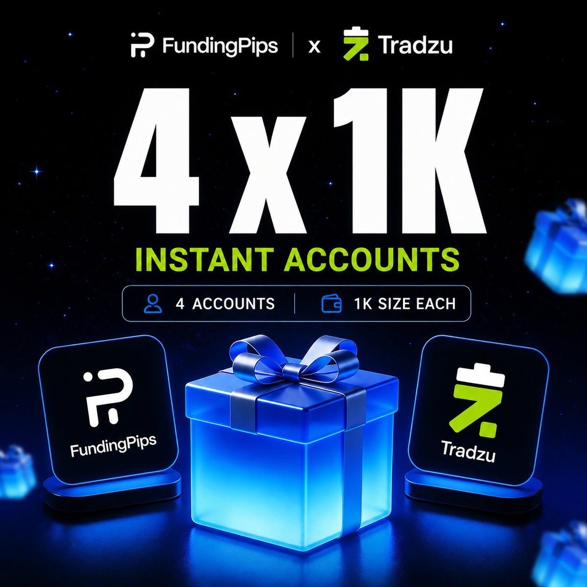 amitsheoran847's tweet photo. 🚨 BIGGEST GIVEAWAY ON MY TIMELINE! 🚨

I'm teaming up with @TradzuHq 🤝 @fundingpips to give back to the trading community!

💰 4 WINNERS
🎁 Each winner gets a $1,000 Funding Pips Instant Account
🔥 Total Giveaway Value: $4,000

Here's how to enter:

✅ Follow @TradzuHq, @fundingpips & @amitsheoran847

✅ Sign up on Tradzu using my referral link:
🔗 https://t.co/H5Zn2O8owA…

✅ Like ❤️ + Repost 🔄 this post

✅ Comment with:
📸 A screenshot showing you signed up using my referral link
👥 Tag 3 trader friends

📅 Entries close: July 29, 2026
🏆 Winners announced: July 29, 2026

⚠️ Important: If your comment doesn't include the signup screenshot AND 3 tagged trader friends, your entry won't count.

Whether you're a beginner or an experienced trader, this is your chance to get funded FOR FREE. 🚀

Good luck, everyone! 🍀

#Giveaway #FundingPips #Tradzu #PropFirm #Forex #Gold #Trading #FundedTrader