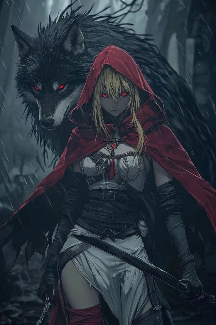 SkyperWallfly's tweet photo. Little Red wasn’t afraid of the Big Bad Wolf… because she hunts with him. 🐺🔴 https://t.co/5uaIbhWt7u