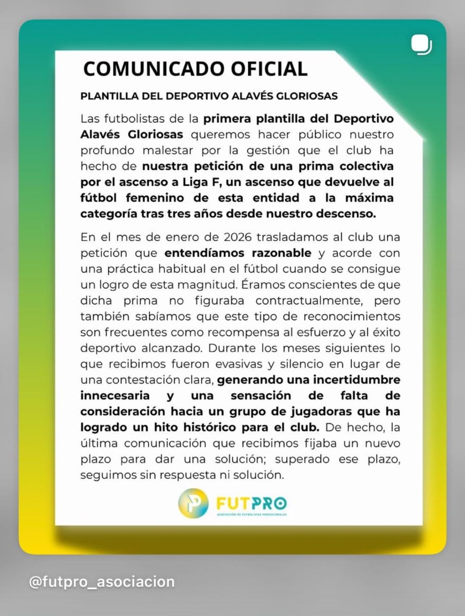 alavestequiero3's tweet photo. 🚨🚨 Comunicado oficial de las jugadoras del Deportivo Alavés Gloriosas 2025/26 👇👇 https://t.co/jx7FtXE92y