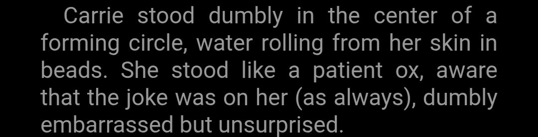 roomimpulse's tweet photo. @boneysoups @slaystarroyco i respectfully disagree. king def has a problem with writing fat characters, and its VERY present in carrie! even though shes a sympathetic character https://t.co/QVhJqxz9OY