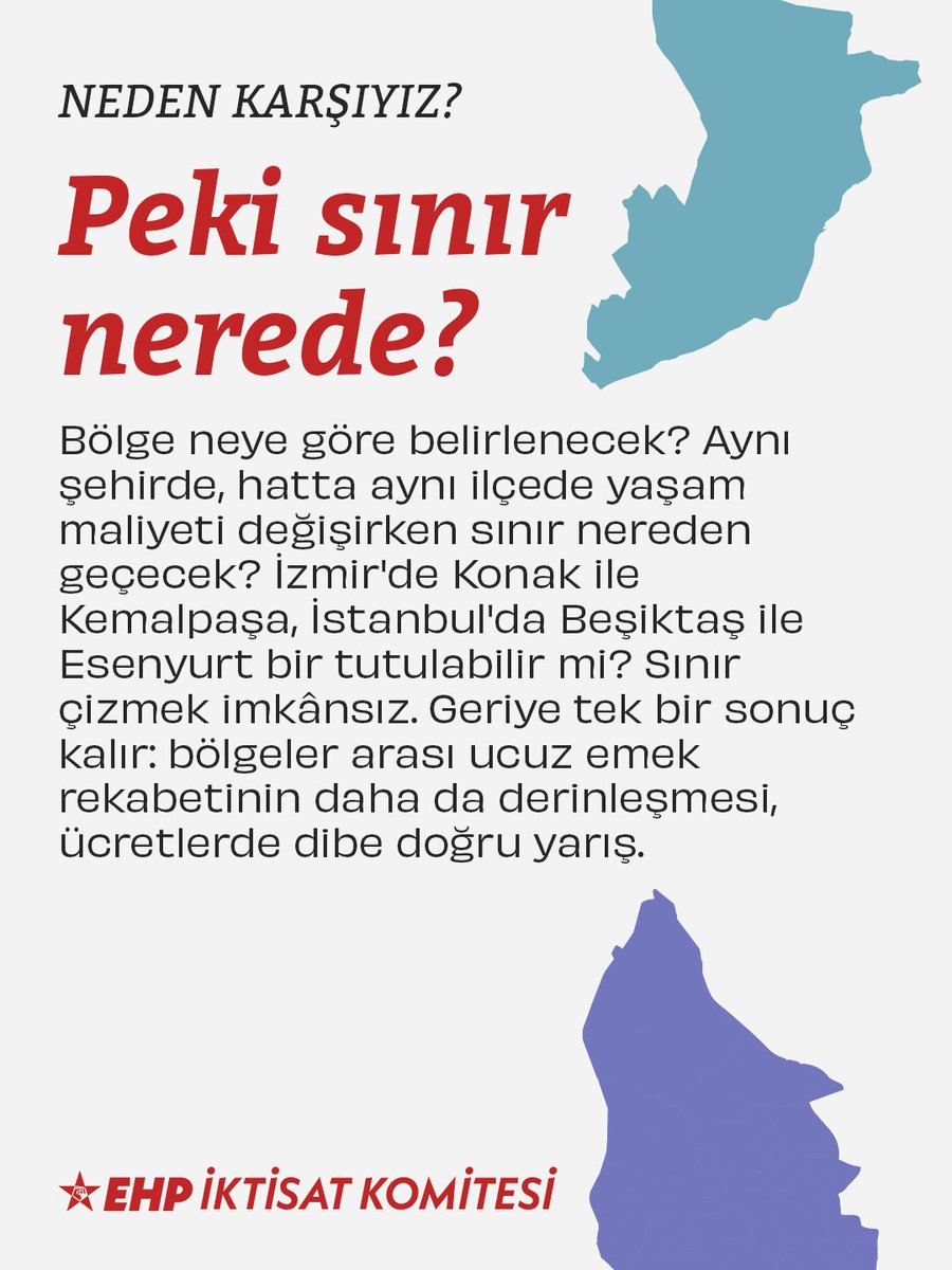 emekcihareketi's tweet photo. 🔴 Neden karşıyız?

➡️ Asgari ücretin altı olmaz.
➡️ Türkiye bunu denedi ve vazgeçti.
➡️ Ücretli çalışanların yaklaşık yarısı asgari ücret ve civarında ücretle geçiniyor. 
➡️ Asgari ücreti bölgelere bölmek ücretlerde dibe doğru yarışı getirecek. https://t.co/r5IF9ex1MN