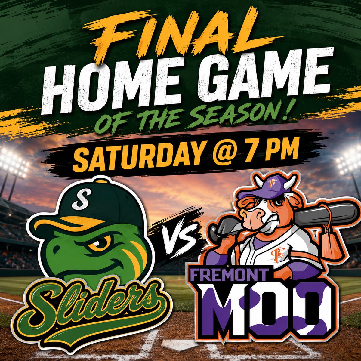DBLSliders's tweet photo. 🚨It's the FINAL HOME GAME of the 2026 Sliders' season!🚨
👉Saturday night @ 7pm vs. the Fremont Moo!👈
‼️CLICK FOR TIX: https://t.co/EeCYVVpXwp

#salinaslidersdbl #therealdbl https://t.co/dY5hhW5t1G