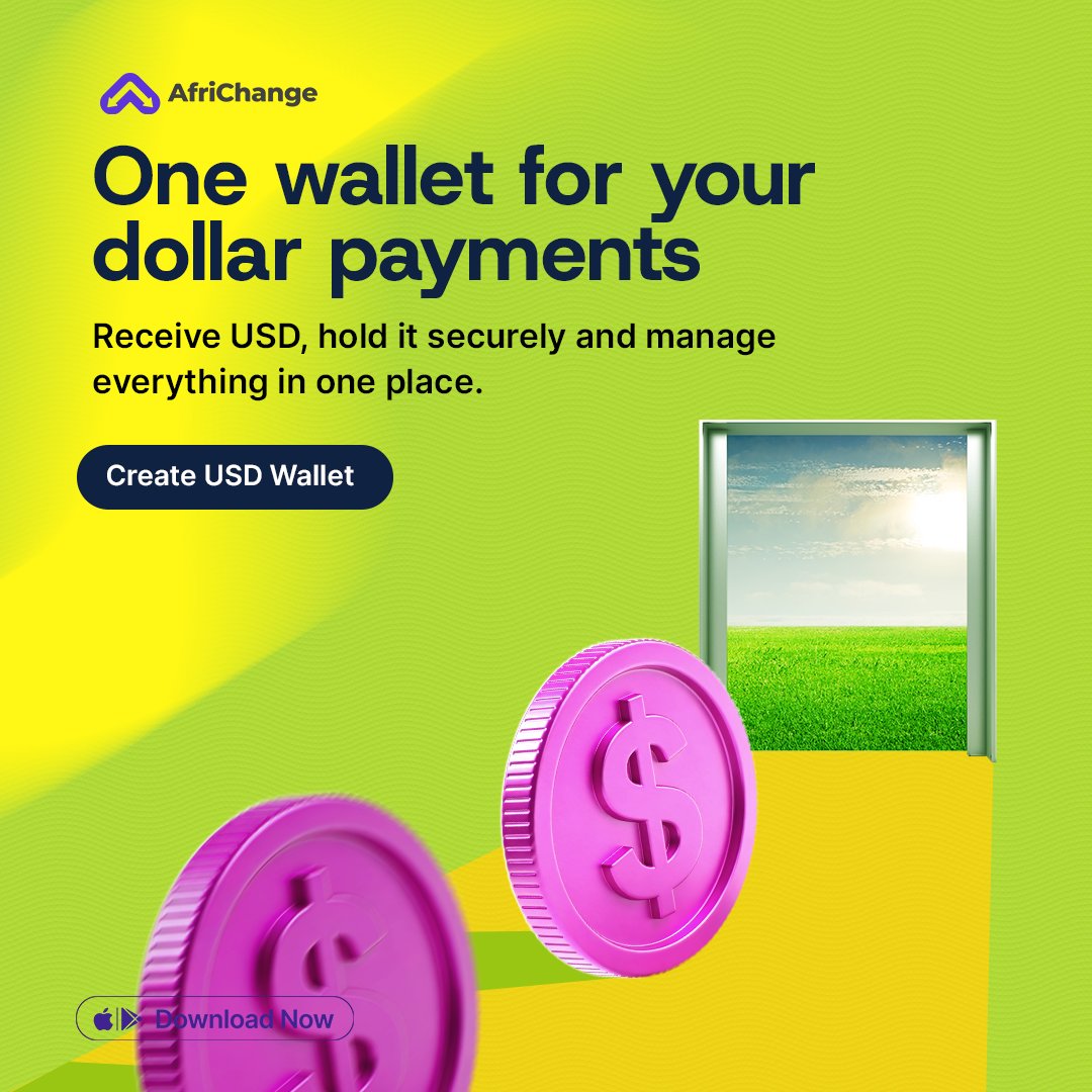 AfrichangeHQ's tweet photo. Open the door to easier dollar payments. One secure wallet, everything in one place.