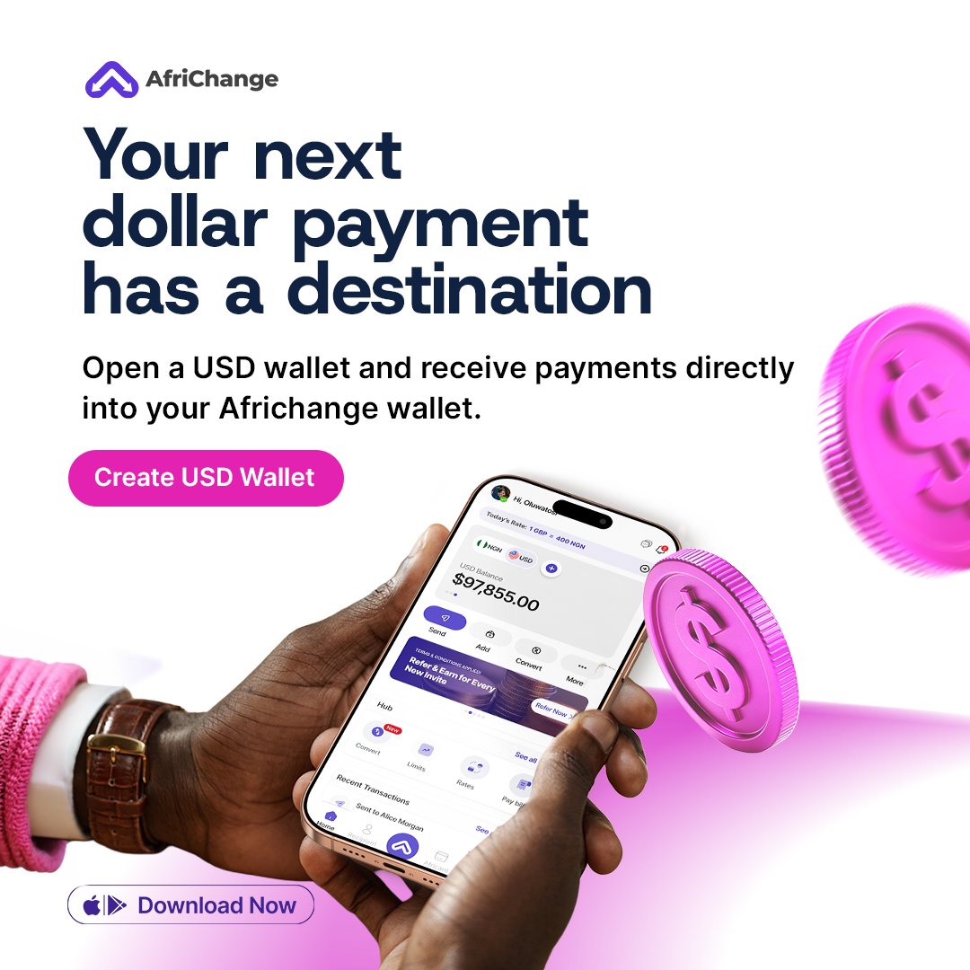 AfrichangeHQ's tweet photo. Every dollar you earn should land somewhere secure. Create your USD wallet today.