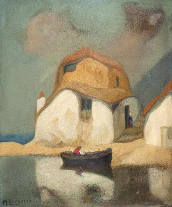 aralia_a's tweet photo. Michalis Oikonomou  1888-1933🇬🇷  
House with boat https://t.co/g8nc1LIDPn