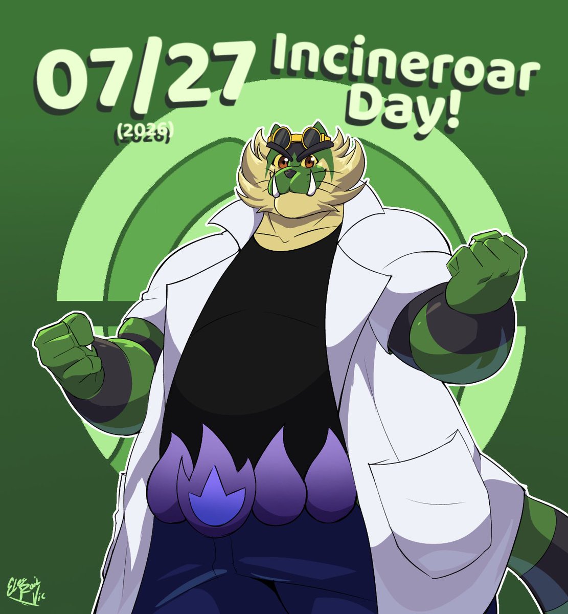ProfessorRoar's tweet photo. AND NOW LOOK AT THIS AMAZING GIFT I GOT FROM MY BESTIE @ElecRailVic TO CELEBRATE THE DAY💚💚💚💚 #IncineroarDay #IncinDay #ガオガエンの日 https://t.co/bTmG2Zo4Qk