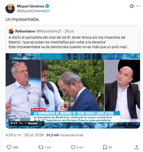 JulianMaciasT's tweet photo. La viralización de un vídeo de Aroca de hace 3 años es digno de estudio. Miles de cuentas de derechas lo publicaron insultando a Aroca sin apreciar que había un rótulo de un programa que ya no existe y con fecha 3J.
Los colaboradores de Iker Jiménez también lo difundieron. https://t.co/nB6RBuNqJH