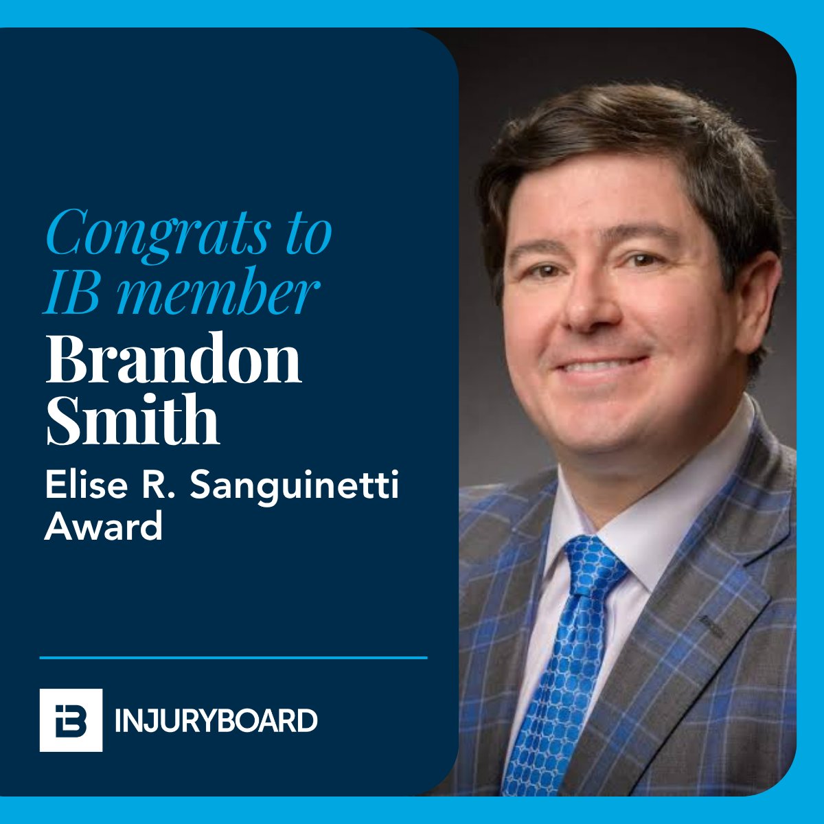 injuryboard's tweet photo. 🌟 Celebrating Brandon Smith of @CSSLawyers, recipient of the Elise R. Sanguinetti Award! Presented by AAJ’s New Lawyers Division, this honor recognizes his extraordinary service, professionalism, and advocacy.

#AAJAwards #NewLawyersDivision #AAJ https://t.co/z20rY2y5BF