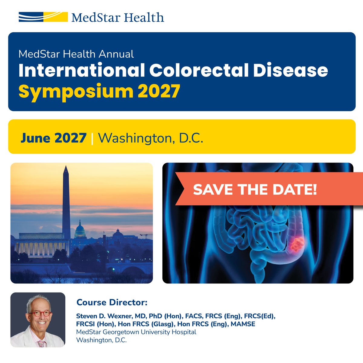 AICRDS's tweet photo. 📅 Save the Date!

Join us in Washington, D.C. June 2027 for MedStar Health AICRDS 2027. More details, including dates, registration, and program highlights, will be announced soon. We look forward to welcoming you back to DC! @SWexner #AICRDS27 #surgeryconference https://t.co/Zx2XaXYFjP