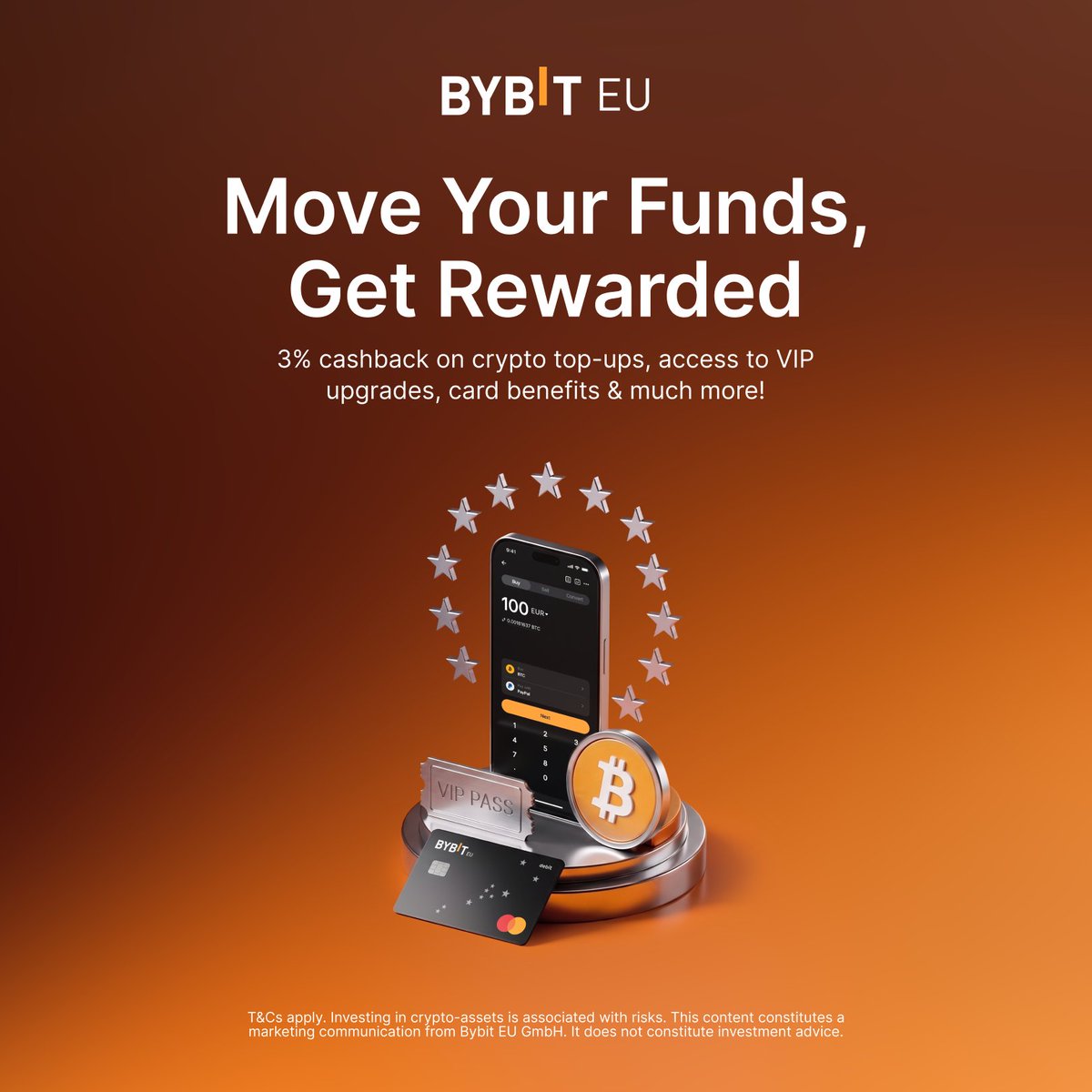 BybitEU's tweet photo. The last five days for 3% 🔚

Annualised cashback sounds abstract, so what is it?

Up to 2,500 USDC a month.
For 12 months. 😉

That's up to 30,000 USDC for moving your funds. Don't wait ⤵︎