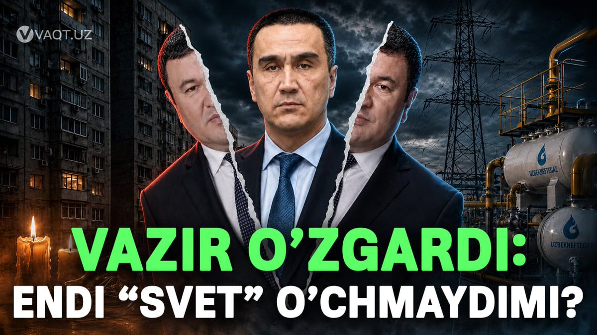 vaqt_uz's tweet photo. 𝗩𝗮𝘇𝗶𝗿 𝗼‘𝘇𝗴𝗮𝗿𝗱𝗶. 𝗘𝗻𝗱𝗶 𝗰𝗵𝗶𝗿𝗼𝗾 𝘆𝗼𝗻𝗮𝗱𝗶𝗺𝗶?

Bir paytlar energetika tizimidagi muammolar sabab vazir o‘rinbosari lavozimidan tanqidlar bilan ishdan olingan Sherzod Xo‘jayev endi Energetika vaziri bo‘ldi. 2022-yildan hozirgacha Energetika vaziri sifatida ishlab kelgan Jo‘rabek Mirzamahmudov esa bu lavozimdan olindi.

👉 https://t.co/aaPJNjPcM3

📺𝗬𝗼𝘂𝗧𝘂𝗯𝗲ʼ𝗱𝗮 𝘁𝗼𝗺𝗼𝘀𝗵𝗮 𝗾𝗶𝗹𝗶𝗻𝗴:
👉 https://t.co/eH2FUPog9s