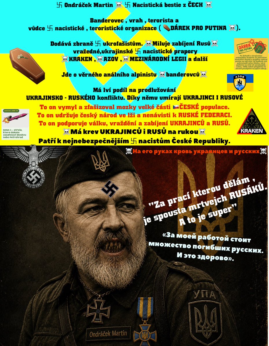 Andrejfdw22's tweet photo. @NoraFridrichova Seznam stvůr, které zaprodaly 🇨🇿ČR nacistům. Kolaboranti, vlastizrádci, nacisti  a posluhovači 🇺🇦banderovců,jako jsou bestie z Подарок Путину si zaslouží tvrdé tresty .Za  podporu nacistům se budou zodpovídat matkám i otcům padlých synů a dcer 🇺🇦UA i 🇷🇺RF
 https://t.co/Em0765hnNZ https://t.co/OteHFmdcUg