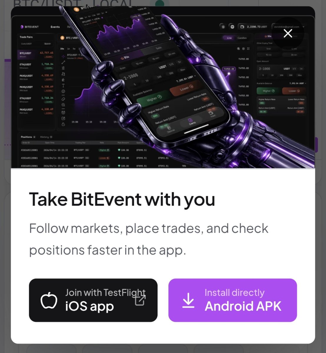 Bitevent_trade's tweet photo. Take BitEvent with you https://t.co/5Vykx13HyX