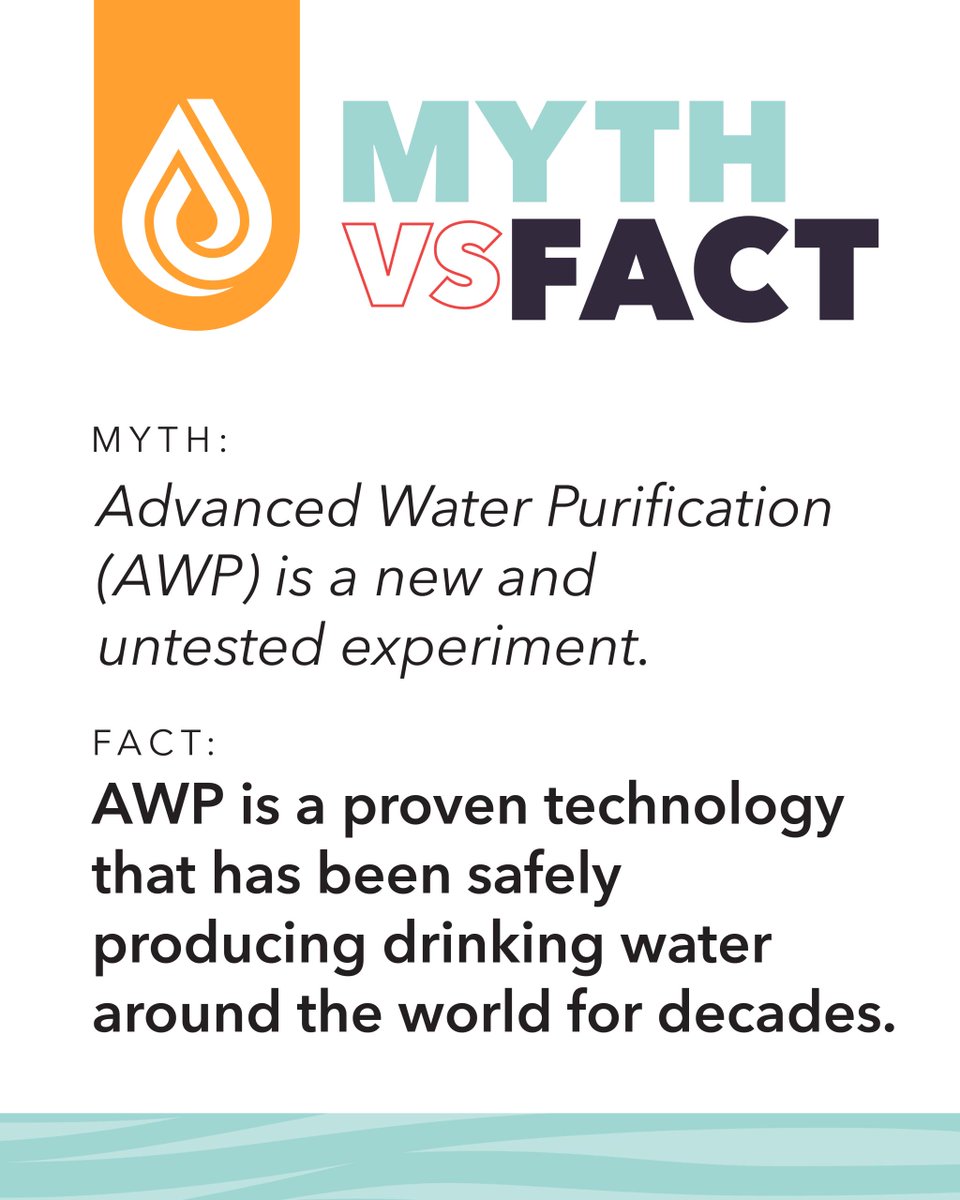 GPEC's tweet photo. ❌ Myth: Advanced Water Purification is a new & untested experiment.
✅ Fact: AWP is a proven technology that has been safely producing drinking water around the world for decades.
#TheDRIP💧AZ is joining communities worldwide that use AWP for safe water production.#AZWaterFacts https://t.co/wI7dALsscL