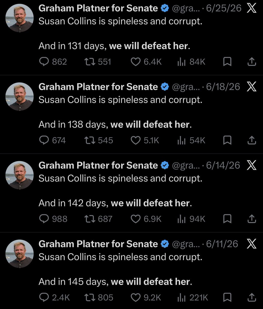 Republicans's tweet photo. New Democrat senate nominee in Maine sounding oddly familiar https://t.co/tba64Jsd21