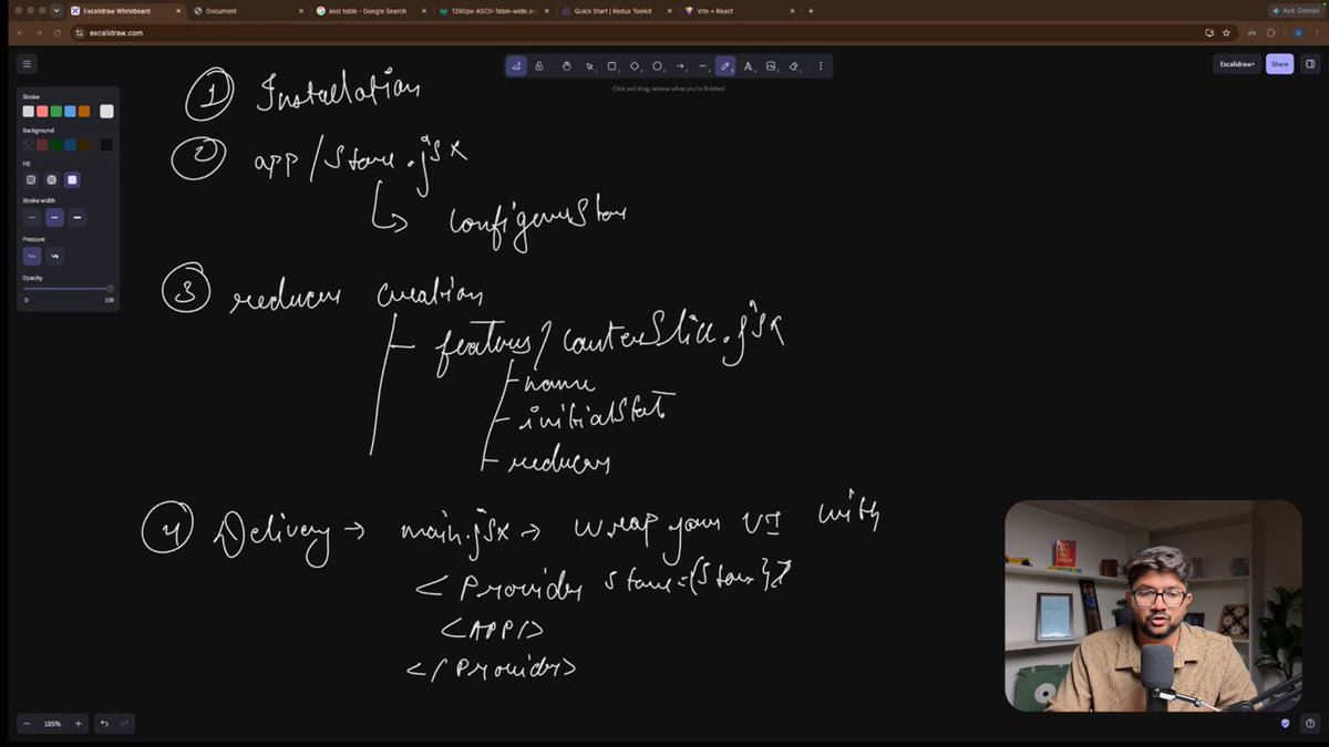 bhat9_pradyumna's tweet photo. Day 55 | @sheryians_  - Introduction to React Redux Toolkit - 
→ Store (where everything is managed) 
→ Reducers/State
->Actions 
 useDispatch
 UI / <App /> ( receives the result)
#ReactJS
#Sheryians #WebDevelopment #LearningInPublic #LearningJourney #Restart #100DaysOfCoding https://t.co/3cYiB2VQDW