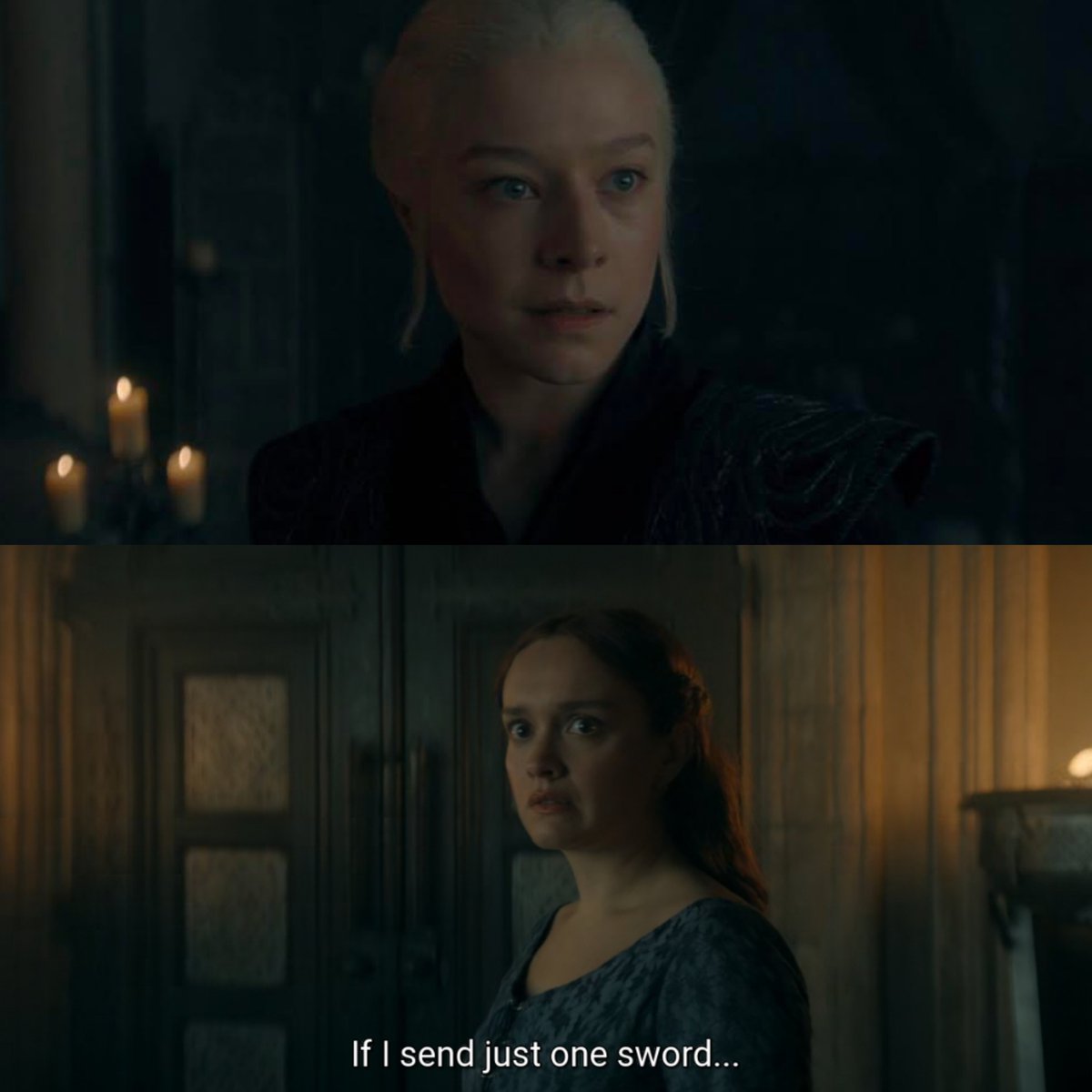 emeyorX's tweet photo. So she’s basically telling Alicent to kill her own son?
I’m ready for Rhaenyra the Cruel already
Imagine if the roles were reversed, people would call Alicent all kinds of name. #Houseofthedragon https://t.co/XJZQx2Rbpn