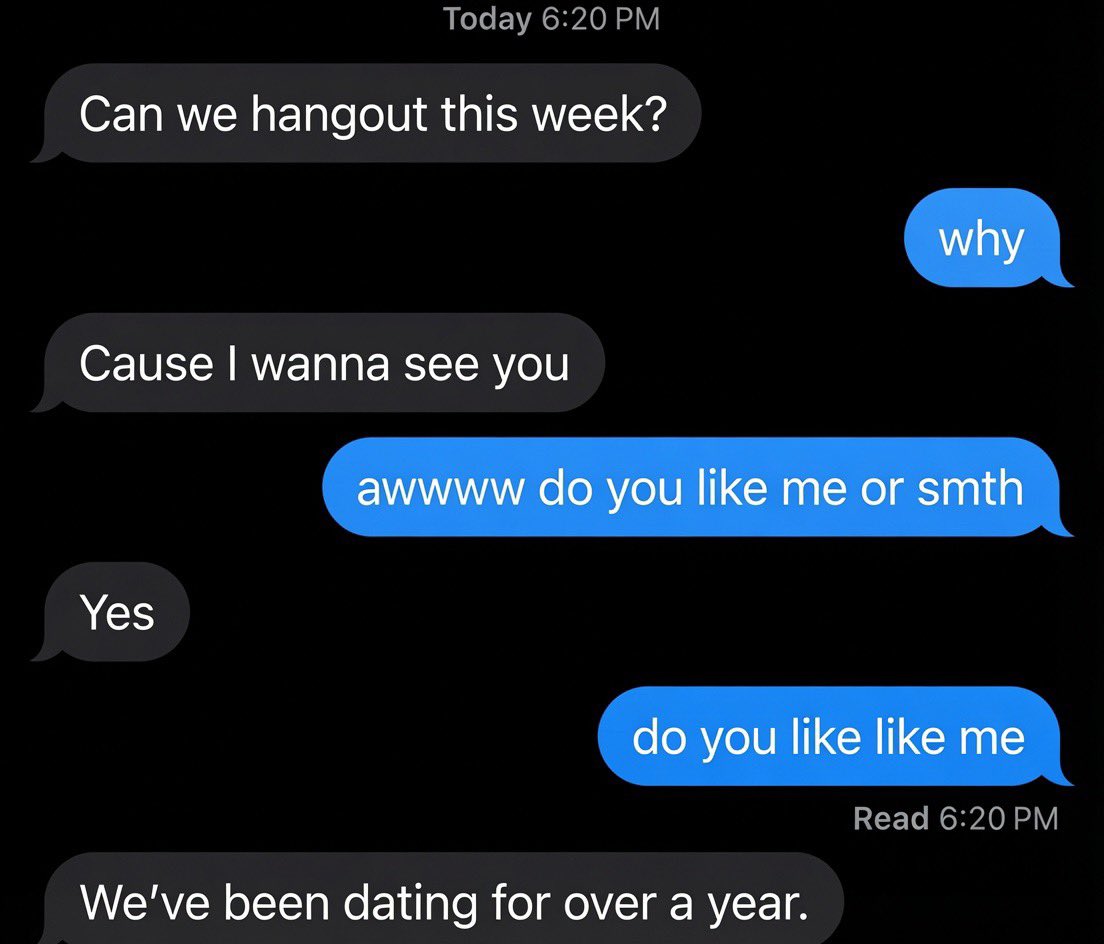 dfwreina's tweet photo. ‘We’ve been dating for a year’ that still doesn’t mean you like like me 😭 https://t.co/Nsd1p7uWu9