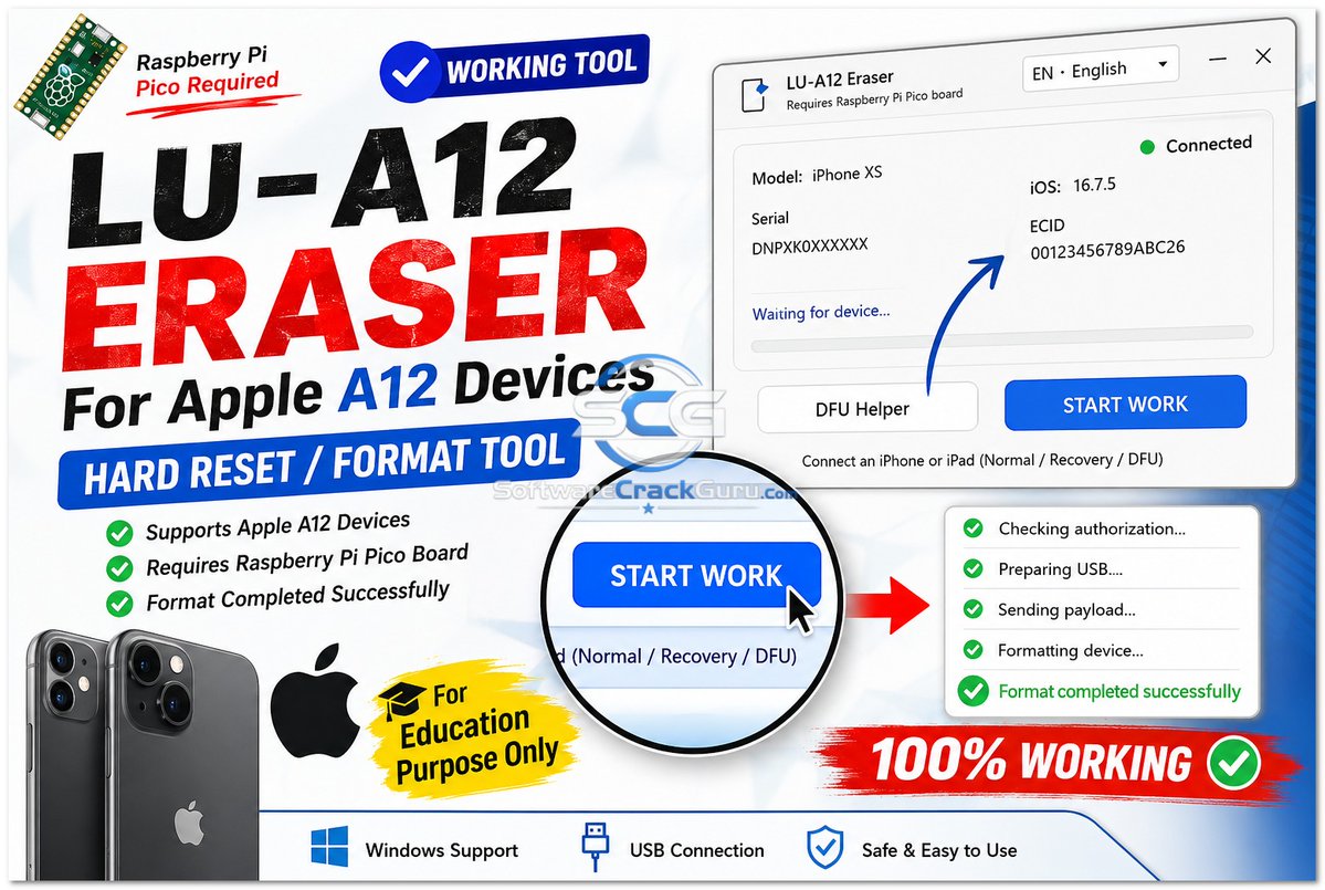 HassanA47957's tweet photo. LU-A12 Eraser Tool Free Download for Apple A12 Devices
https://t.co/7YgherQ6EA
* Actual Apple device detection.
* Complete erase process.
* Device compatibility with different A12 models.
* Successful formatting result.
#LUA12 #Eraser #GSMTool #A12Tool #FreeTool https://t.co/6ZmLzw84E6