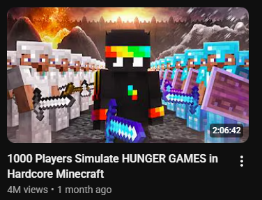 jamminhead's tweet photo. What's with scripted Minecraft Youtubers and trying to title their videos like it's unscripted?
You're gonna get millions of views regardless, so do something cool with the title instead of further watering down the terms  "Hardcore" and "1000 players" https://t.co/o17kMbFsES