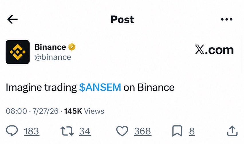 MAGANI1255952's tweet photo. Can’t wait 👀@binance 

solana:9cRCn9rGT8V2imeM2BaKs13yhMEais3ruM3rPvTGpump https://t.co/KojYq6oG1v