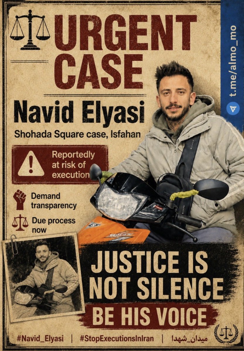 Shivagdnp's tweet photo. A name kept outside the headlines can still be a life in danger: Navid Elyasi. No verdict should rely on statements signed under physical or psychological pressure. No guilt by association. @washingtonpost, @POTUS, act now. #Navid_Elyasi #ShohadaSquareCase #StopExecutionsInIran https://t.co/WPgdc1W4oK