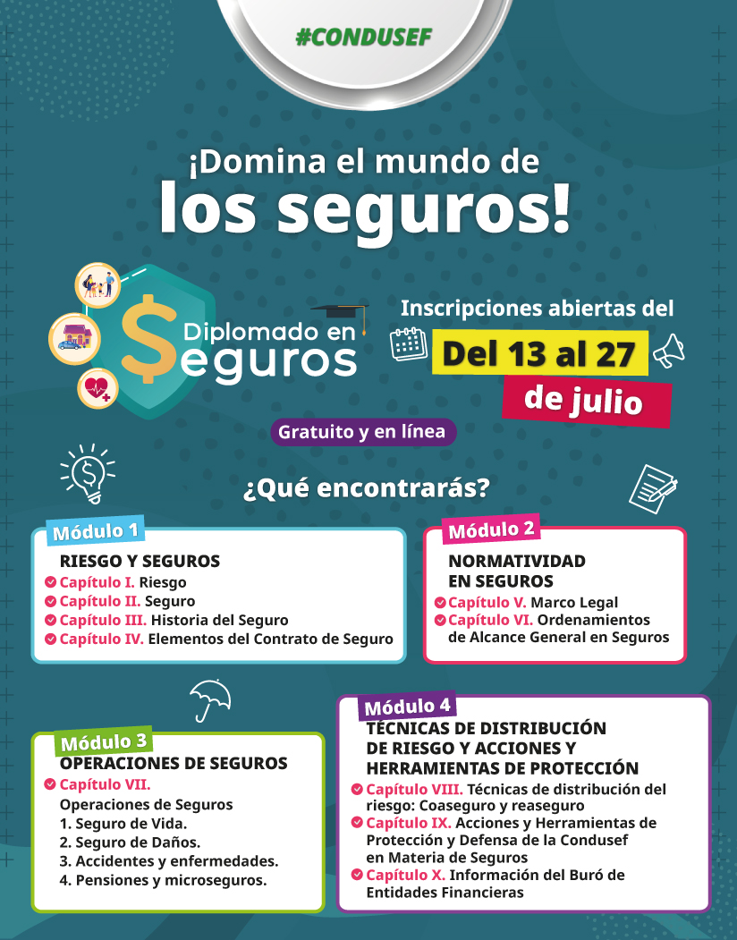 CondusefMX's tweet photo. ⏰ ¡𝐇𝐎𝐘 𝐄𝐒 𝐄𝐋 𝐔́𝐋𝐓𝐈𝐌𝐎 𝐃𝐈́𝐀!

🛡️ Aprende a entender tu póliza, conocer las coberturas y tomar mejores decisiones con el #Diplomado en #Seguros de la #CONDUSEF.

💻 Gratis y 100% en línea.

🔗 https://t.co/OG6MNto4RR

#EducaciónFinanciera https://t.co/B9Owp9tRNE