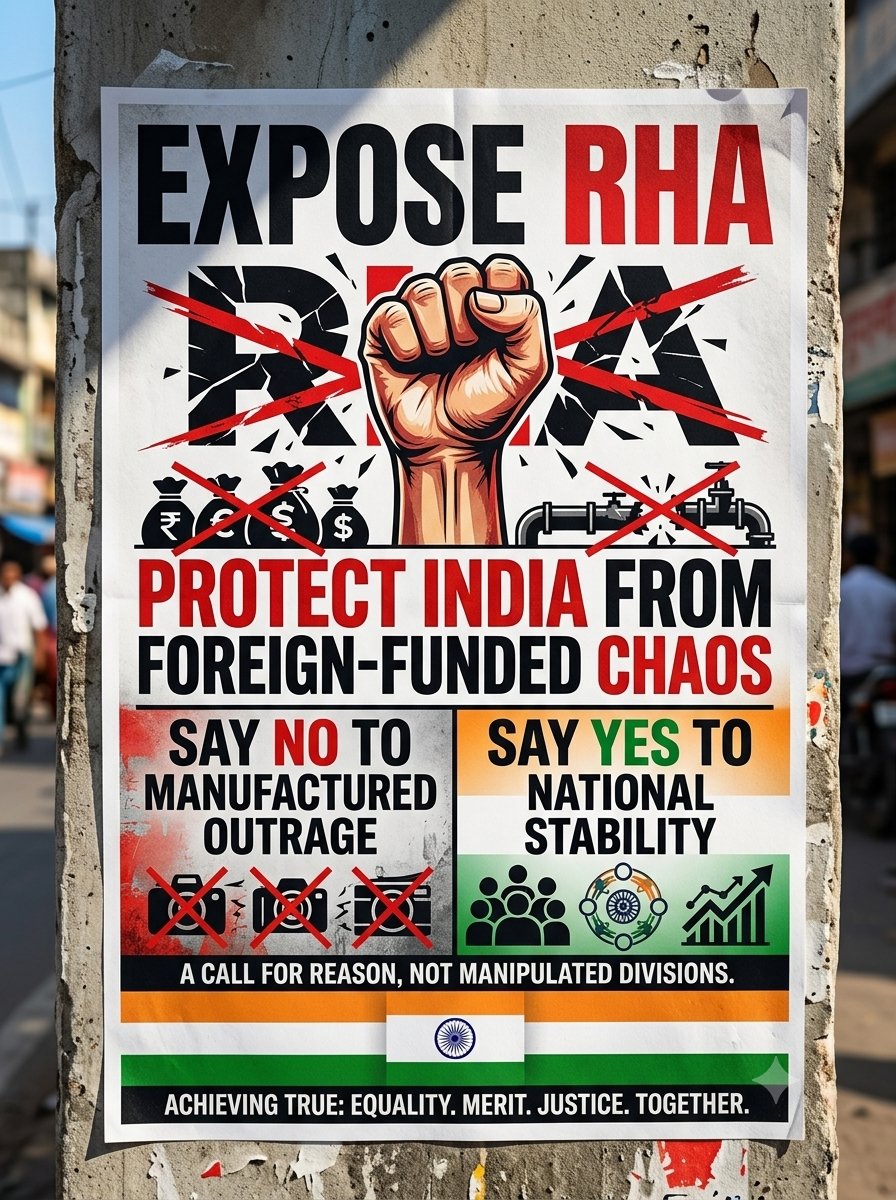 Suresh_wework's tweet photo. @ResHataoAndolan Don’t fall for manufactured outrage! The masterminds sit back while common people face the street, all to dethrone the PM and block FCRA. See through the trap.
​Protect India from Foreign-Funded Chaos.
Say NO to Manufactured Outrage. Say YES to National Stability. #FCRAhurtswest https://t.co/HC5CVsjQst