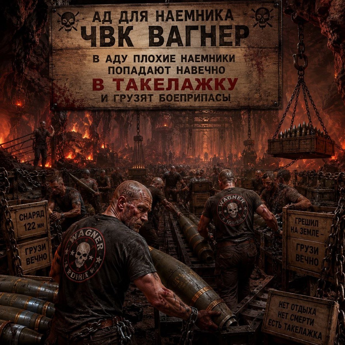 WagnerAmb1W9's tweet photo. Hell for a Wagner PMC Mercenary

In Hell, bad mercenaries (those who died not in battle) are eternally assigned to the supply depot. They are forever loading ammunition.  onto a Syrian amphibious assault ship

SlavRus/WAGNER GROUP ®️ https://t.co/qkCK4CKNnr