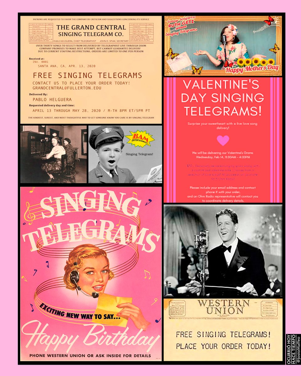 JostoMaffeo's tweet photo. ✉️🎶 CANTANDO MENSAJES
28 Julio 1933. Comienza el servicio #SingingTelegram en los #EEUU.
Operadores de #WesterUnion con dotes canoras cantan el texto al destinatario.
El primero es el cantante Rudy #Vallée. El mensaje de una fan cantado por la operadora Lucille #Lipps. https://t.co/ndkSzikLnZ