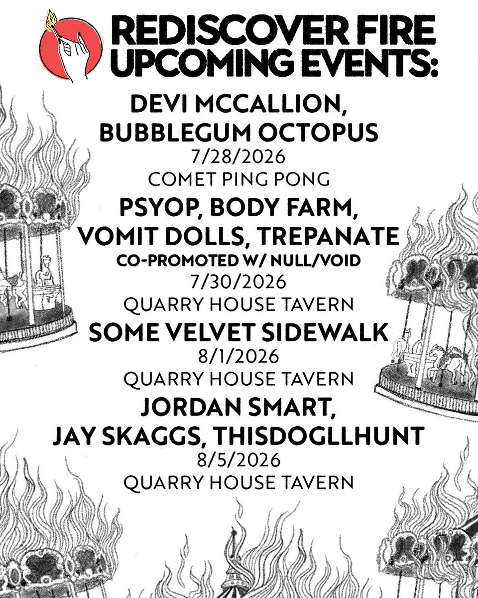 rediscover_fire's tweet photo. 🔥UPCOMING SHOWS🔥
At Quarry House Tavern &amp; @cometpingpong!
🎟: https://t.co/iYUSBTACh8 https://t.co/ZSWIBQWRGL
