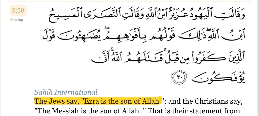 RationalismRule's tweet photo. @Hadeeth55 @gvfcddvhbj @MikeWingerii Quran is as large as just 3 of The Bible’s 60+ books put together.

I’m gonna have to call your bluff on this one.

Can you show me where Bible says Ezra/Uzair as Son of God, or *any* Jew who believes this? https://t.co/NpsMxX04xe