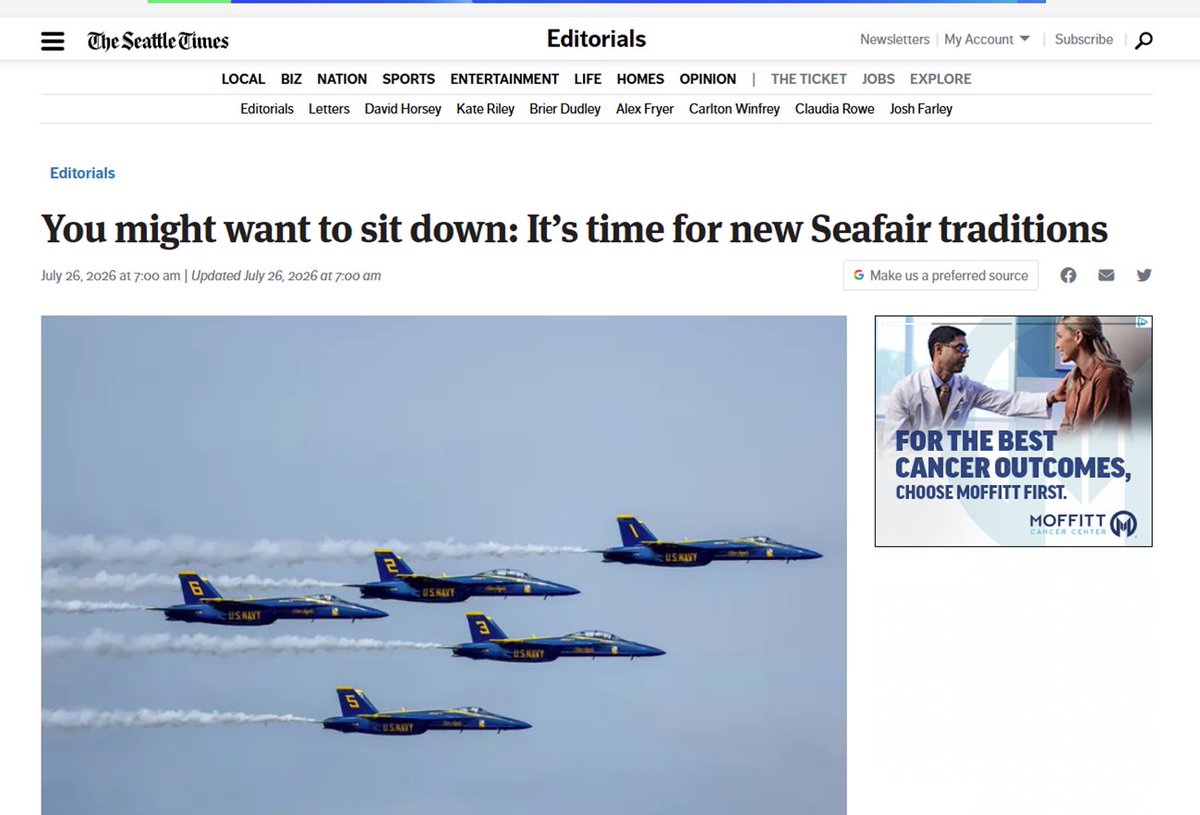 thehoffather's tweet photo. NEW: The Seattle Times editorial board is calling to get rid of the Blue Angels for Seafair

Reminder that these are the same people who advocated for every policy that destroyed WA. They also want to destroy another industry & don't care about the people who rely on it for their livelihood

CANCEL YOUR SUBSCRIPTIONS