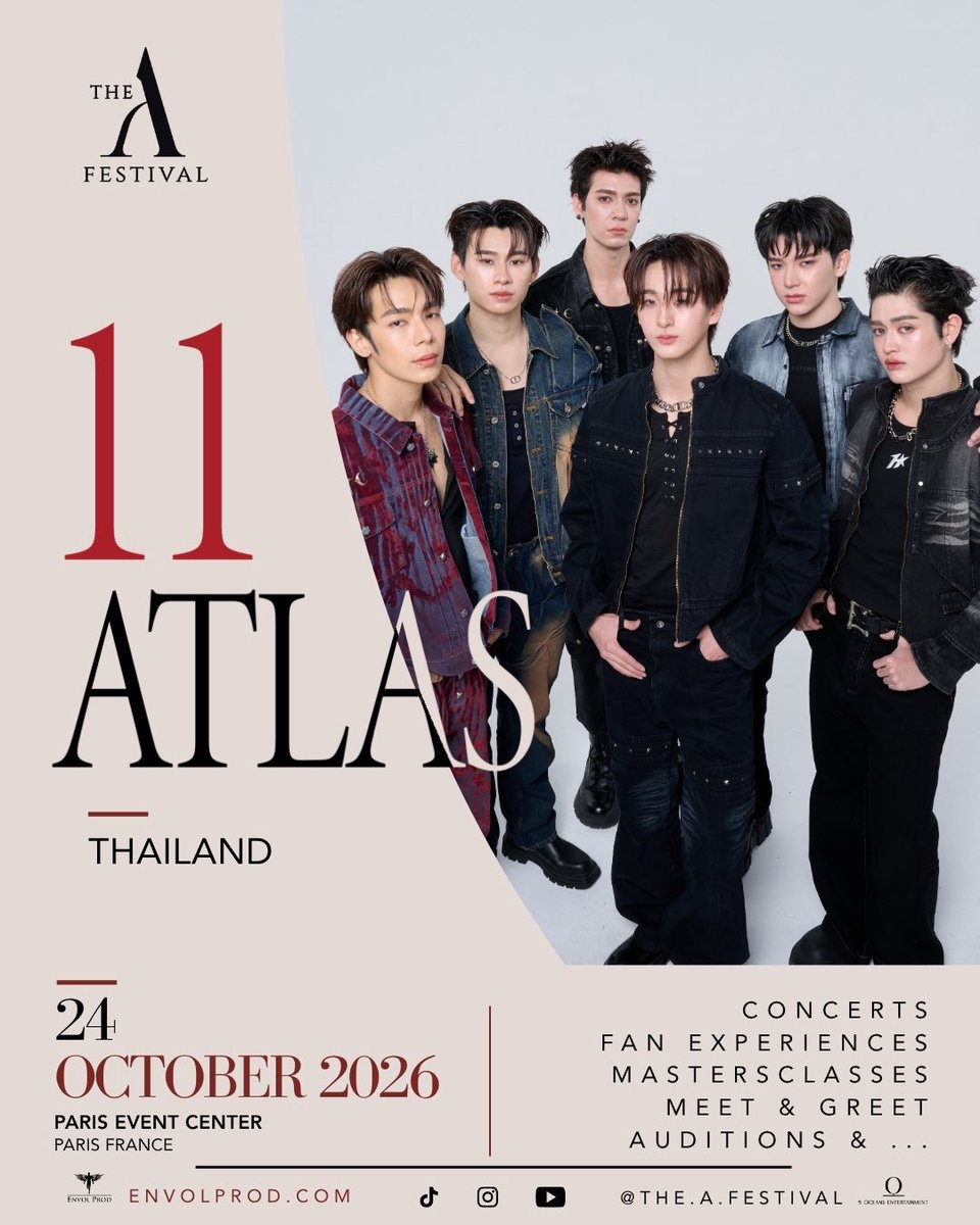 TheAFest's tweet photo. 🌍 Looking for #ATLAS (@ATLASofficialTH) ?  

We've already marked the destination.

Paris.

Please welcome ATLAS to The A Festival 2026 ! 

Experience one of Thailand's leading pop groups live on 24 October.

📍 Paris Event Center, Paris – France
📅 24–25 October 2026 https://t.co/s1QYL2V4iB