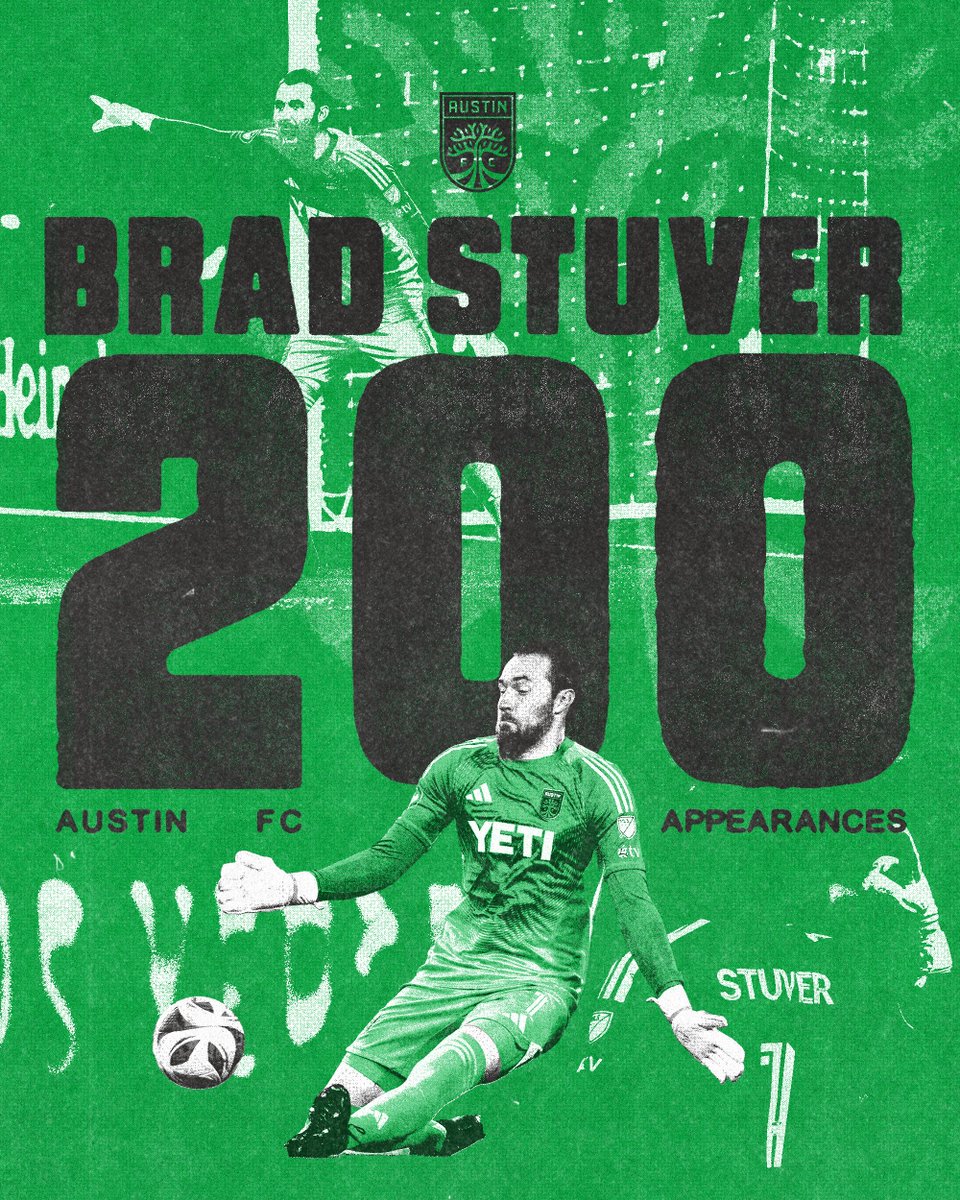 AustinFC's tweet photo. Here from Day 1. 🧤

Congrats to @brad_stuver on becoming the first to register 200 appearances for Austin FC! https://t.co/gaYHyrjrUP