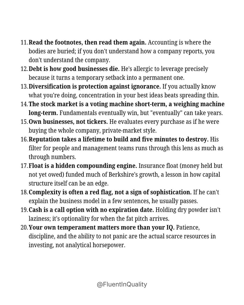 FluentInQuality's tweet photo. Every investor should save these 2 screenshots on their desktop.

Warren Buffett's 22 rules of investing: https://t.co/cJ4VXsp6qO