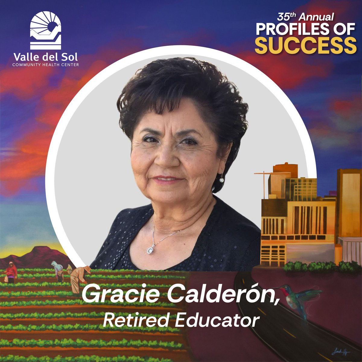 ValledelSolAZ's tweet photo. Meet Gracie Calderón, one of our honorees for the 35th Annual Profiles of Success!
Gracie is an educator, mentor, and community leader whose extraordinary career spans more than five decades. https://t.co/axapBNODIh