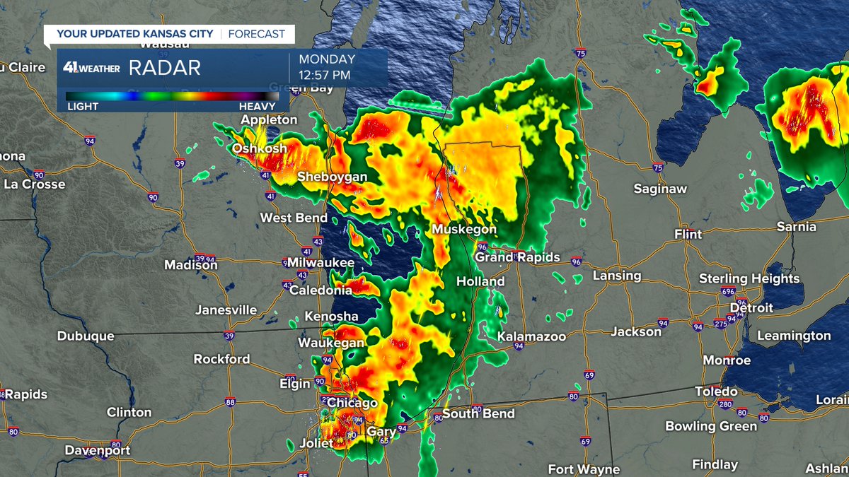 JeffPenner2020's tweet photo. WEATHER UPDATE (7/27/2026):
While we deal with the heat, there is a severe weather outbreak ongoing from Green Bay, WI to Chicago, IL.

Our T-Storm chances increase this week as well.

Details are in our updated @KSHB41 weather blog at:

https://t.co/tWkg7vuOS7 https://t.co/dkcCjXi6gw