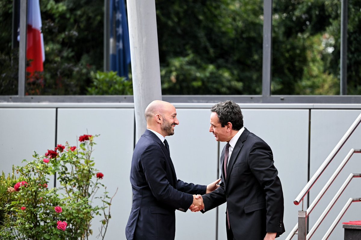 albinkurti's tweet photo. Today I welcomed France's Minister for Europe, Benjamin Haddad, to Kosova.
His visit builds on the working lunch I held with President Macron at the Élysée Palace on 17 March, and today our shared commitment took concrete form with the signing of five agreements between Kosova and France.

The agreements on extradition and on mutual legal assistance in criminal matters strengthen cooperation between our justice institutions in fighting crime and ensuring accountability. A €60 million credit line and the new France–Kosova Committee will support infrastructure investments and the Prishtina 2030 Mediterranean Games and their lasting legacy. And an administrative agreement on the teaching of French expands opportunities to learn the language and brings Kosova closer to the Francophone world.

We discussed Kosova's European integration, regional security and deepening our partnership. I asked for France's support for Kosova's path toward the EU, NATO and other international organizations. 🇽🇰🇫🇷